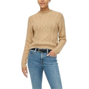 J.Crew Roll Neck Cable Knit Sweater Womens Size Medium Preppy Old Money